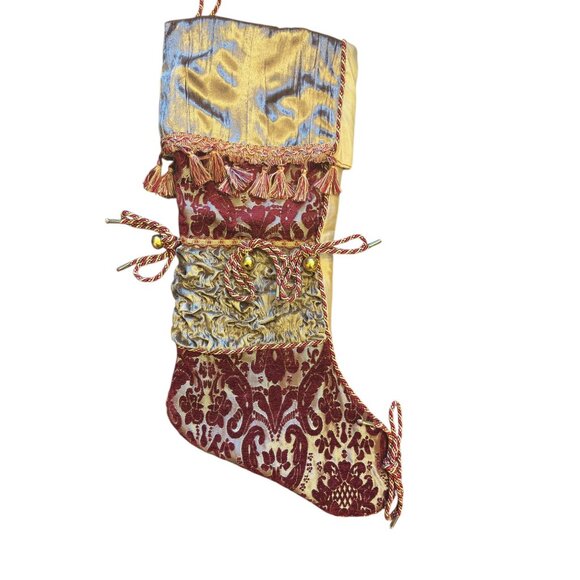 Victorian Set Of 4 Vintage Gold & Red Christmas Stockings Tassel & Cord Detail - Picture 10 of 15